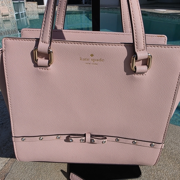 Kate Spade Small Hadlee Laurel Way Jeweled Leather Tote-Crossbody In Warm Vellum - Picture 2 of 15